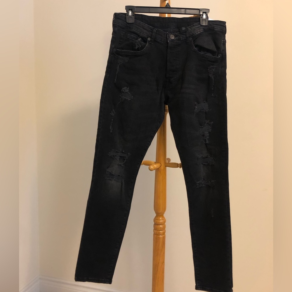H&M Men's Distressed Black Skinny Jeans